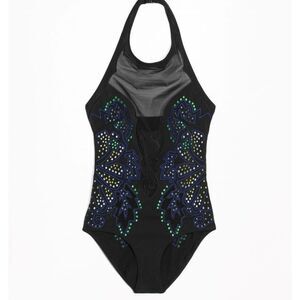 & OTHER STORIES Women Size 10 sheer Stylish Black multi color One Piece Swimsuit